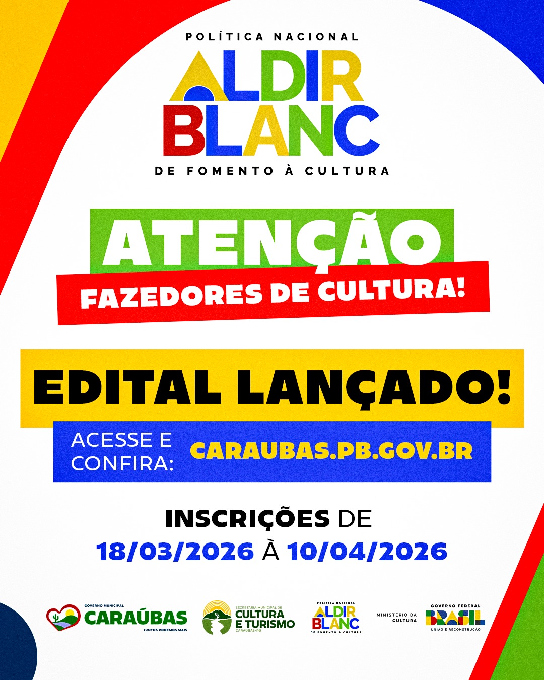 Prefeitura de Caraúbas lança edital da Política Nacional Aldir Blanc para apoio à cultura