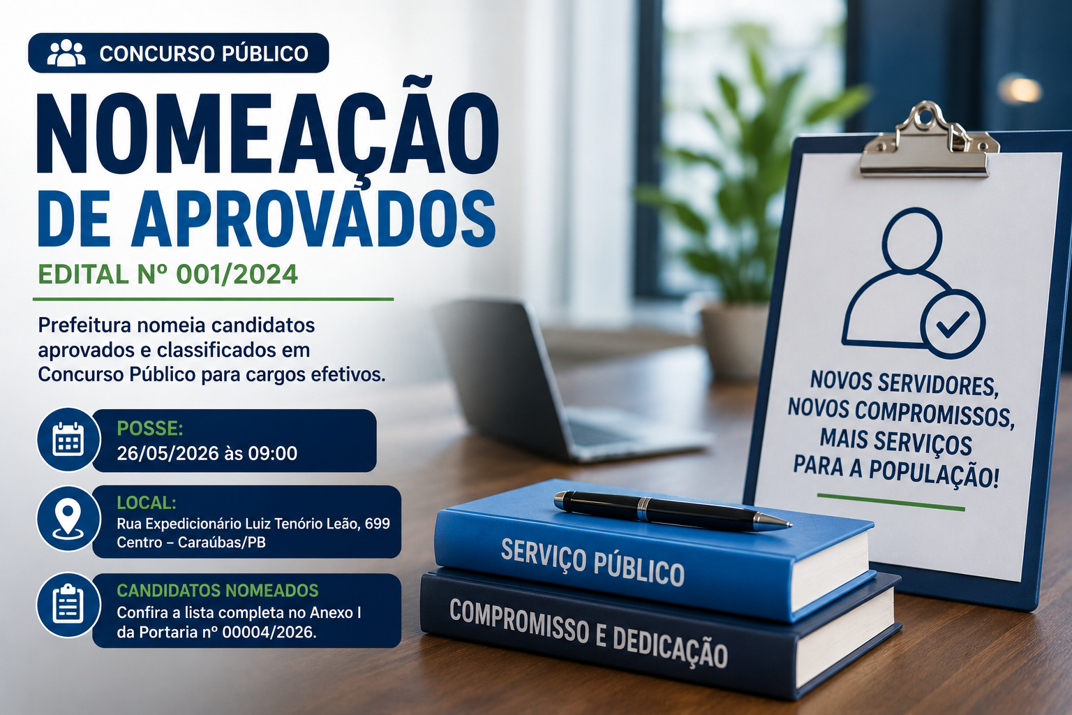 Prefeitura de Caraúbas nomeia aprovados em concurso público de 2024